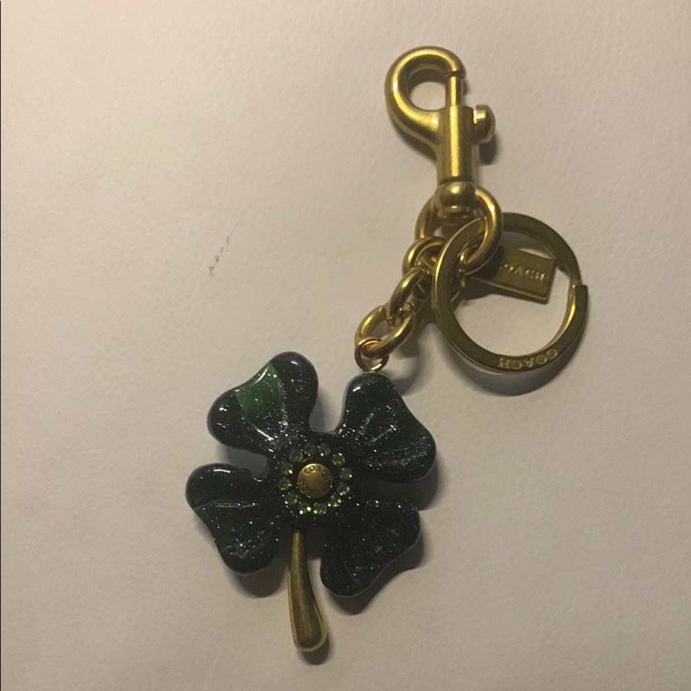 Coach Dark Green Flower Key Charm with Gold Hardware